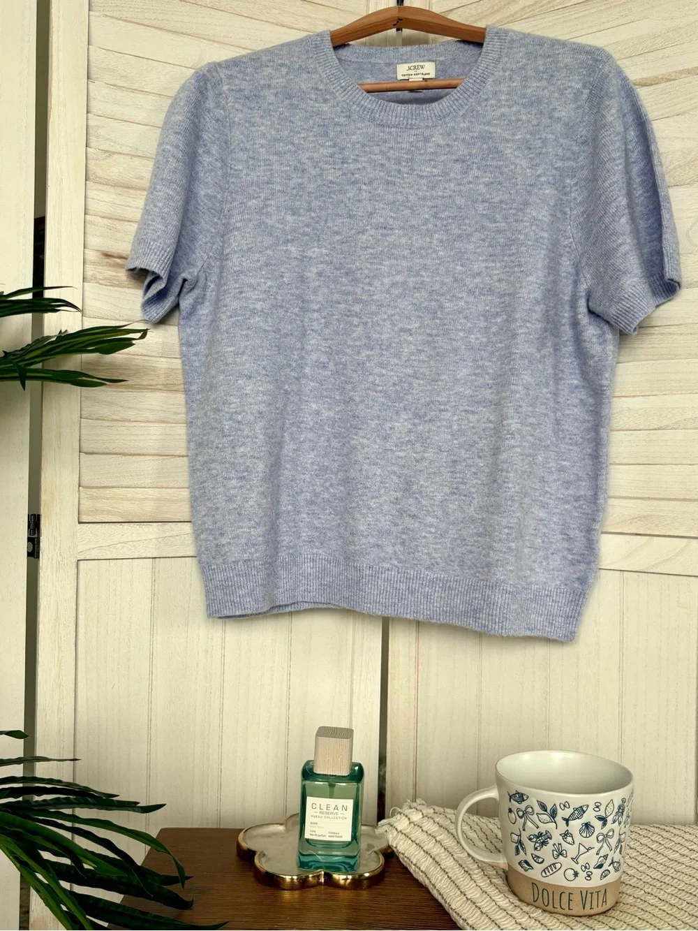 J.Crew Soft Blend Sweater Tee XL Heather Blue Short Sleeve Knit Top NWT